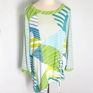 Sharon Young Colorful Aysemetrical Striped Top with Lace-up On Side, Size Large